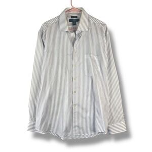 Pronto Uomo Shirt Mens 17.5- 34/35 White Striped Platinum Egyptian Button Up